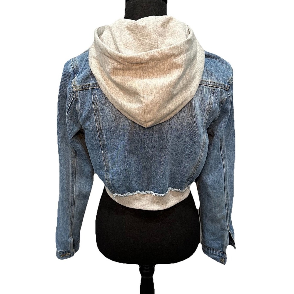 Love Tree Denim Jeans Cropped Jacket Girls Medium Full Zip & Button Gray Lining - Picture 2 of 10
